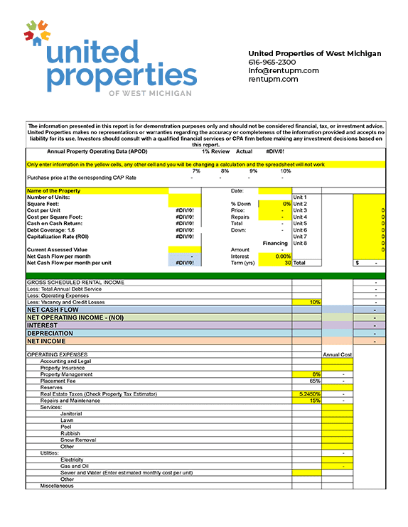 APOD Template - Google Sheets-min An example of the APOD template from United Properties of West Michigan